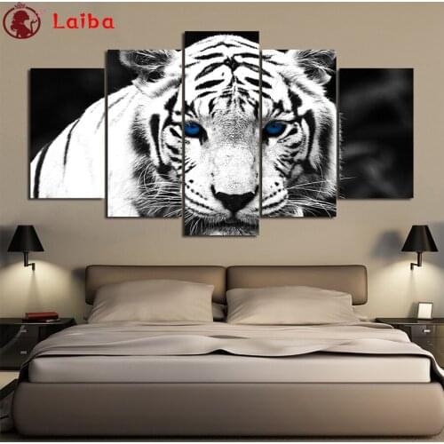 Diy Diamond Painting Black and white animal art, tiger Diamond Embroidery Full square round drilling 5d Diamond Mosaic kits5pcs