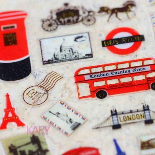 Paris Tower London Bridge Travel Trip Stamp Mail Envelope Kawaii Gift Reward Kid Children Scrapbooking Retro Crystal Stickers