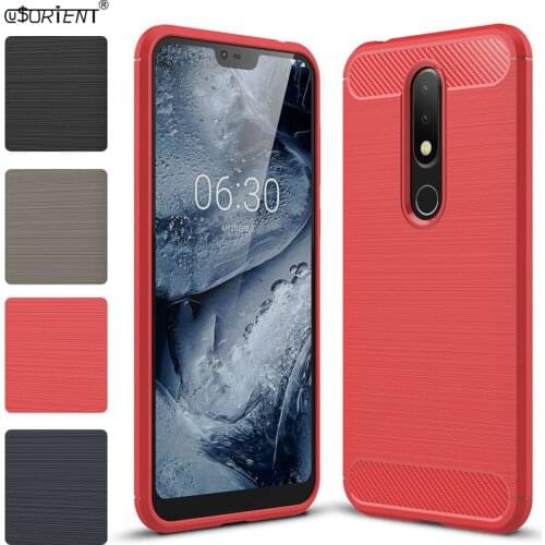 Fitted Case For Nokia 6.1 Plus X6 Carbon Fiber Bumper Cover TA-1099 Soft TPU Silicone Shockproof Phone Cases Brushed Back Funda