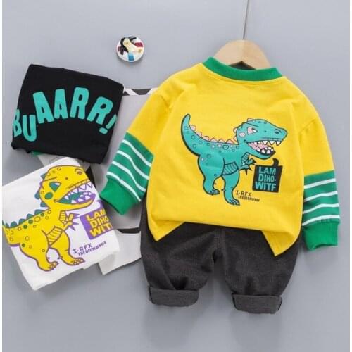 Baby Boys Set Fashion Dinosaur Clothes for Children Long Sleeves Top + Pants 1 2 3 4 Years Outfit Long Sleeve Kids Clothing