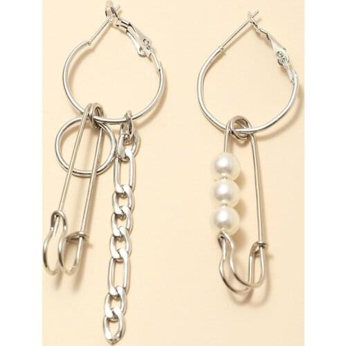 Punk Hipster Pin Pendant Link Chain Tassel Long Drop Earring for Women Simple Asymmetric Beads Earrings Female Jewelry