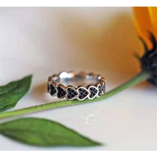 Simple New Heart-Shaped Black Zirconium Single Row Ring For Women Girls Party Fashion Jewelry Hand Accessories Size5-11