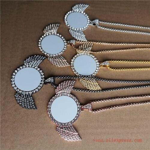 Sublimation blank small round wings necklaces pendants hot transfer printing pendant jewelry consumables 10pcs/lot
