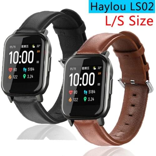 L/S Size Leather strap for haylou LS02 Wrist Band Watchband smart watch replacement for amazfit gtr 42mm Bracelet belt
