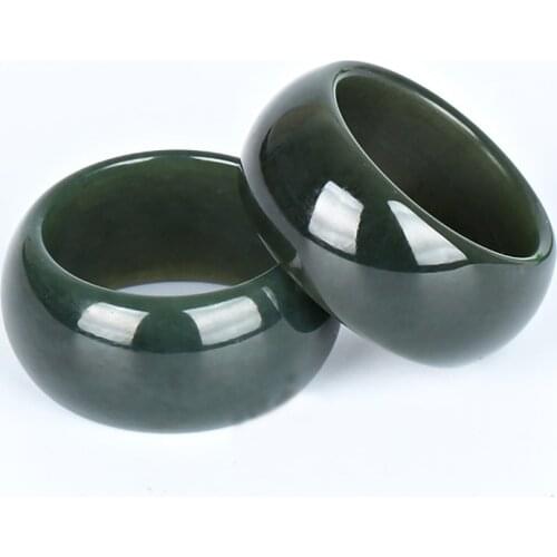 Hand Carvings Dark natural Guaranteed 100% A Dark Green Jade Jewelry Ring 1pcs