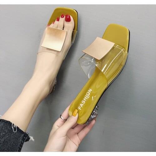 2020 Clear Heels Slippers Summer Casual Shoes Fashion Woman Transparent Slipper High Heels Sandals Sexy Crystal Slides Basic