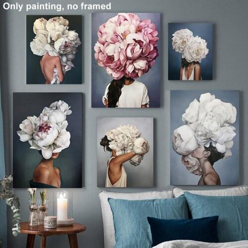 Nordic Modern Floral Feather Woman Abstract Fashion Style Canvas Painting Art Print Poster Picture Wall Living Room Home Decor