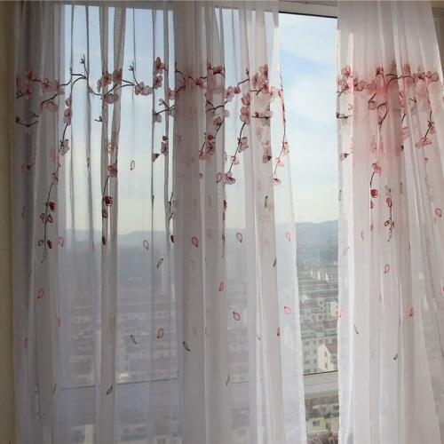 Pink Plum Blossom Embroidered Tulle Curtains For Living Room Pastoral Window Screen Sheer For Bedroom Semi-sun Shade Voile