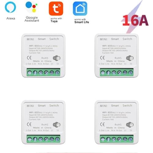 Smart Wifi Light Switch 2 Way Control 4 Pcs 16A Smart Home Automation Universal DIY Mini Module Works with Alexa Google Home