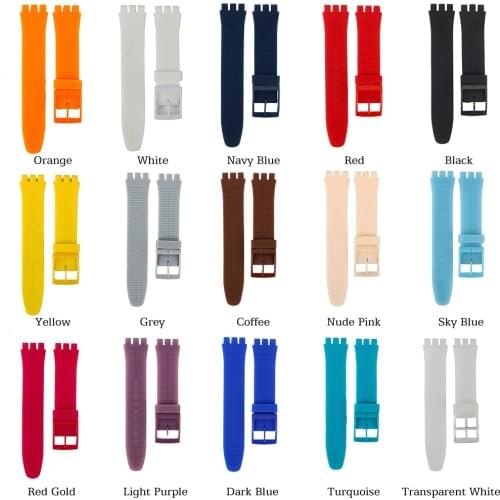High Quality Watch Accessories 17mm 19mm 20mm Rubber Strap Men Women watchband for Swatch Colorful Rubber strap plastic buckle