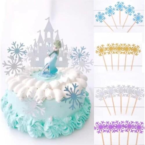 Frozen Snow Flake Cake Topper Christmas Winter Party Supplies Romantic Paper Flower Kids Birthday Party Princess Cake Decorating