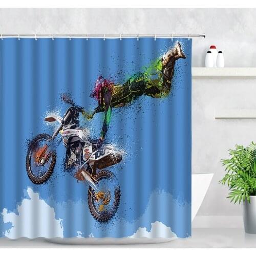 Waterproof Fabric Shower Curtains Motorcycle Sports Creative Srt Modern Home Decor Bathtub Partition Screen Bathroom Curtain Set