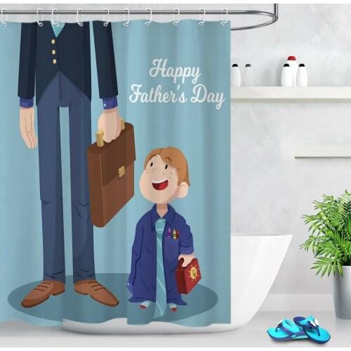 Happy Fathers Day Shower Curtain Hooks Waterproof Fabric Bathroom