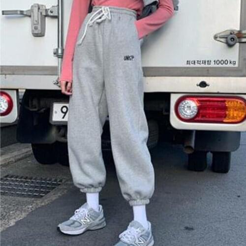 Women Sport Drawstring Jogging Pants Autumn Loose Thin Sweatprints Female Casual Cargo Pants Long Trousers Streetwear