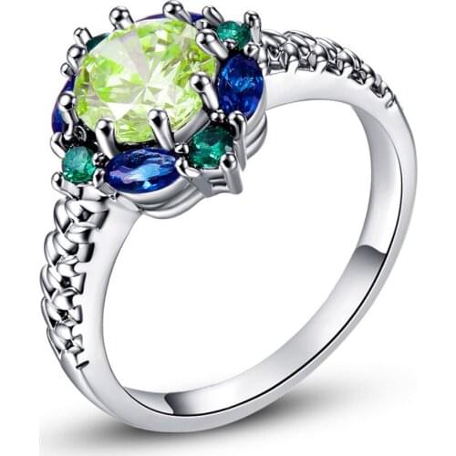 Lingmei Wedding Band Jewelry Green Purple Red Pink CZ Silver Color Ring Size 6-10 for Fashion Women Ring Wholesale 26R