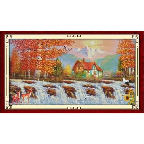 Golden time (3) cross stitch kit Chinese mountain stamped fabric 14ct 11ct hand embroidery DIY handmade needlework supplies bag