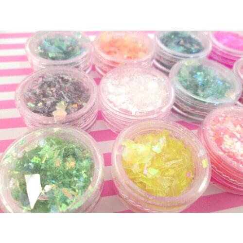 1 Set of 12 bottle set glitter foil plastic nail art decoration small pc colorful GF0520