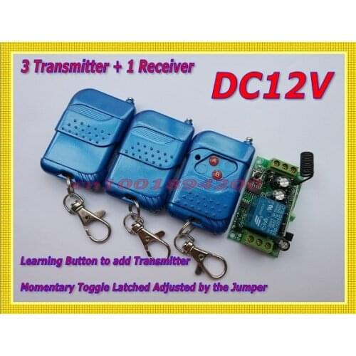 12V1CH RF wireless remote control switch system receivers&3 transmitter independently Momentary&Toggle adjustable Learning Code