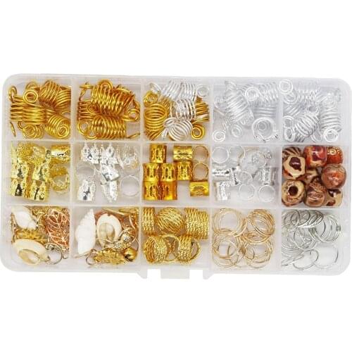 158 Pieces Metal Hair Braiding Beads Accessories Hair Braid Rings Cuffs Set