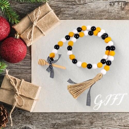 2 Pcs/Set Cutain Party Decor Bee Wooden Bead Hemp Rope Garland With Tassels Rustic Farmhouse Tray Shelf Displays Home Decoration