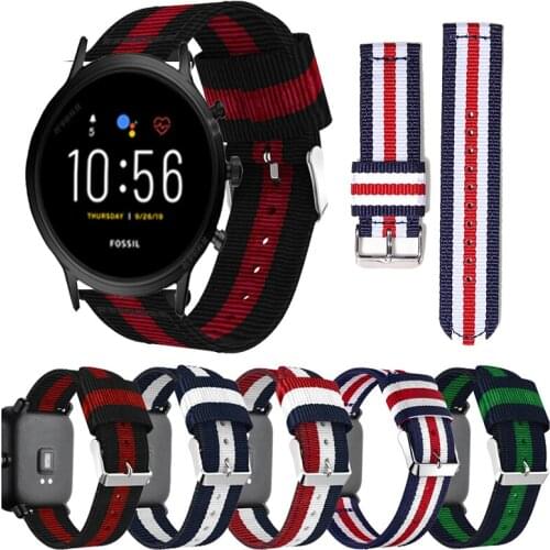 22mm Nylon Canvas strap For Fossil Gen 5 Carlyle HR Julianna HR Band for Fossil Sport 43mm / Q Explorist HR Gen 4 Belt Band