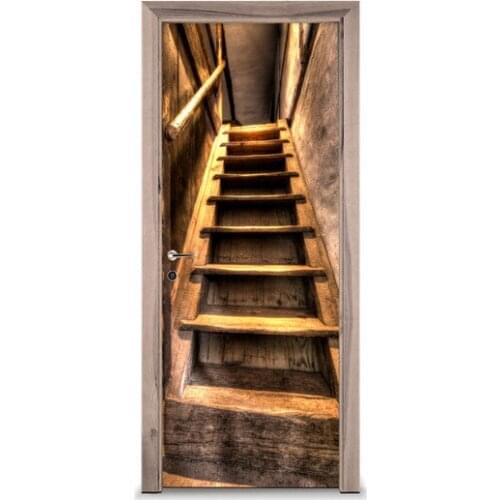 3D Door Sticker Wooden Stair Wall Sticker DIY Door Cover Kitchen Home Decoration Accessories Modern 3d Wall Stickers