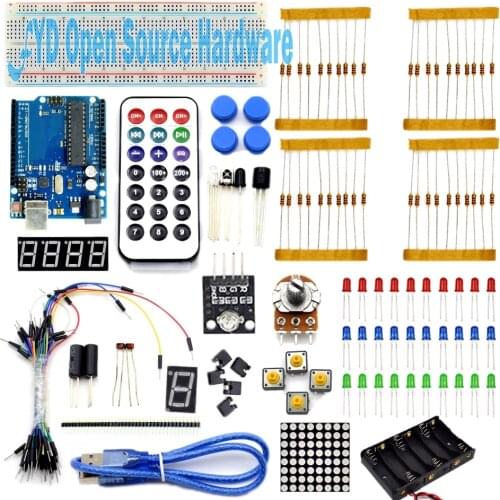 New Basic Starter Kit UNO-R3 Basics Breadboard Jumper Wire Remote BROAD Robot Kits for Uno-R3 Mini with Box