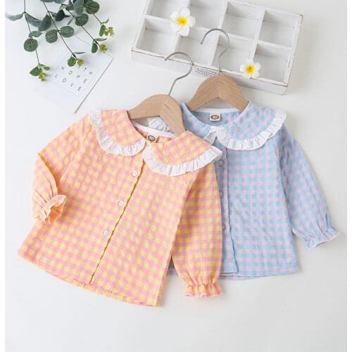 1-7T Toddler Infant Girls Blouse Shirt Spring Autumn Baby Girls Plaid Tops Bottoming Shirt Long-Sleeve Shirt Kids Clothing