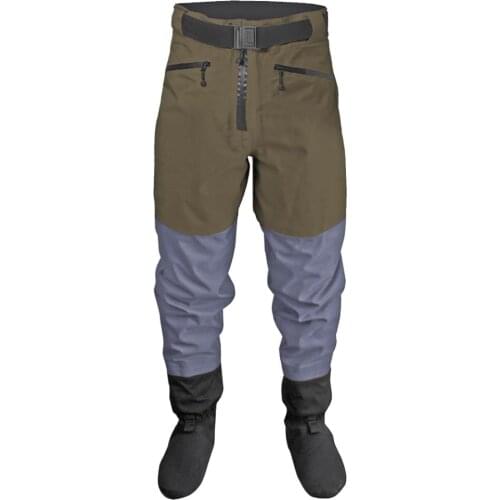 Waist Wading Pants Waterproof Trousers 3-Ply Breathable Fishing Waders with Pockets and Durable Stocking Boots for Man Women