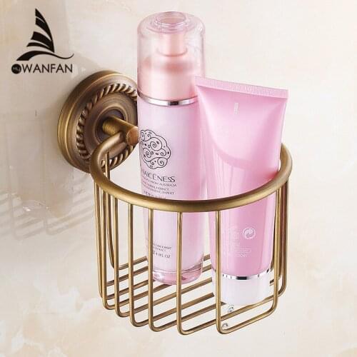 Paper Holders Antique Solid Brass Toilet Basket Bath Shelf Shampoo Storage Wall Mount Bathroom Accessories Tissue Holder HJ-1317