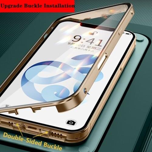 Double Sided Buckle Shockproof Case For iPhone 12 11 Pro Max 12Mini XS XR X Glass Full Lens 360 Protection Transparent Cover