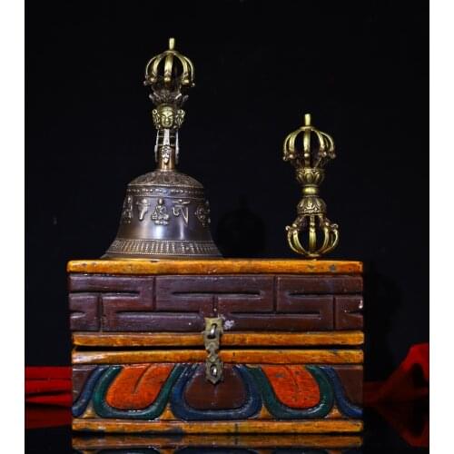 Home 9" Tibet Buddhism Temple Old Bronze Tantric pure hand-made ring copper Law bell Vajra drop the magic pestle Suzuki set