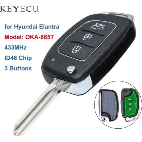 Keyecu for Hyundai Elantra 2014 2015 2016 Flip Remote Control Car Key Fob 3 Buttons 433MHz ID46, OKA-865T