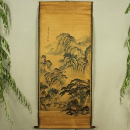 Chinese Antique collection the Qiu Ying landscape painting diagram