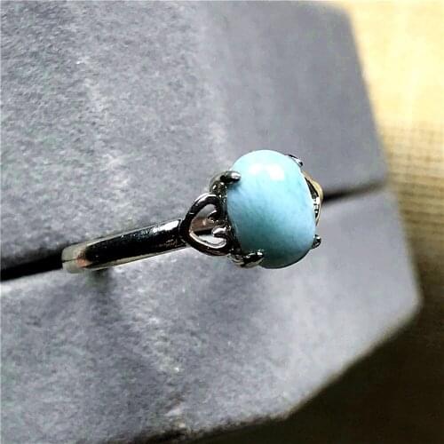 Top Natural Blue Larimar Ring Jewelry For Woman Man Silver 7x5mm Beads Dominica Water Pattern Gemstone Adjustable Ring AAAAA