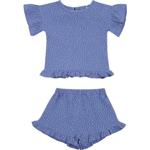 1-5Y Kid Girl Summer Clothes Sets Short Sleeve Top T Shirts+Shorts 2PCS Ruffle Toddler Clothing