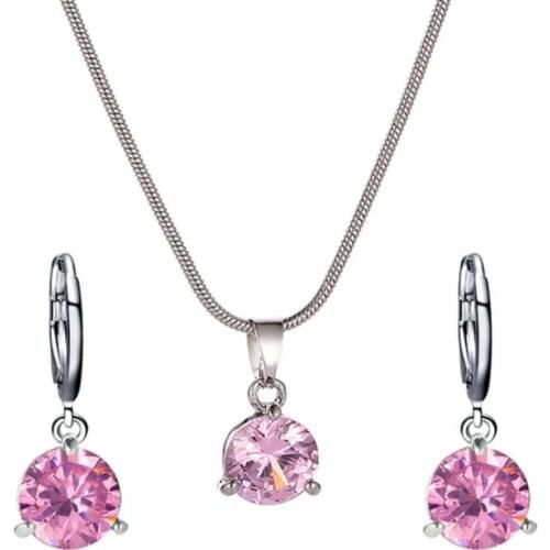 LVV Red Crystal Honey Pink Stones Blue Necklace Pendant Earrings Jewlery Sets for Women Gift Fahion