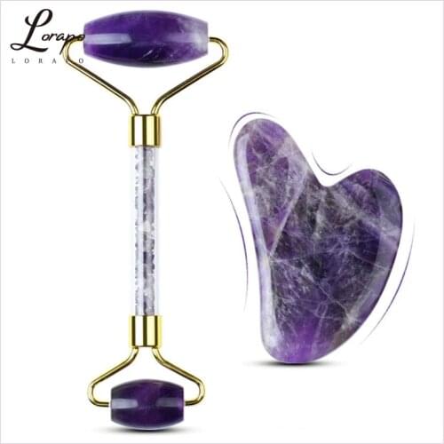 Facial Massage Amethyst Jade Roller Relax Weight Loss Natural Jade Quartz Scraper Massager Roller Jade Amethyst Beauty Skin Tool