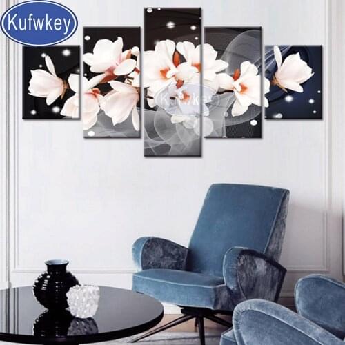 5piece Set Diamond Painting White Lily Flowers 5d Diy diamond Art 3d Picture Of rhinestone Diamond embroidery home decor