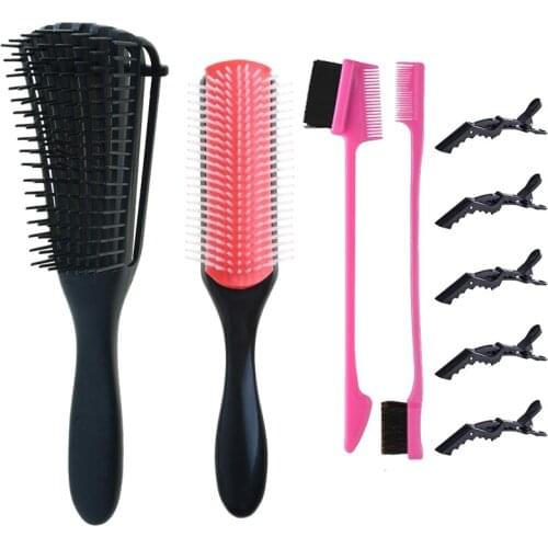 Nylon Bristle Shampoo Brush Tangled Brush Set with 2 Different Edge Brushes 5 Hairpins on Both Sides for Separation