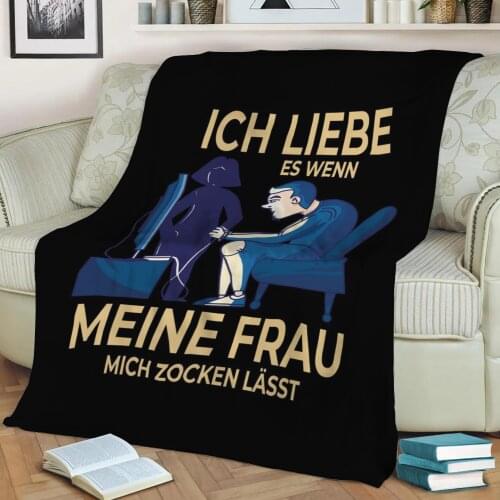 German Gaming Saying Gamer Throw Blanket Print on Sherpa Blankets Soft for Sofa Customized DIY Plush Thin Quilt