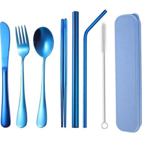 Stainless Steel Flatware Set, 7 Pcs Portable Cutlery Set, Reusable Utensils with Case for Travel Camping Office School Lunch