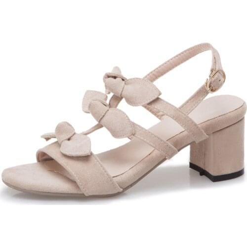 2019 summer new thick heel with bow 33-43 size code buckle with open toe sandals