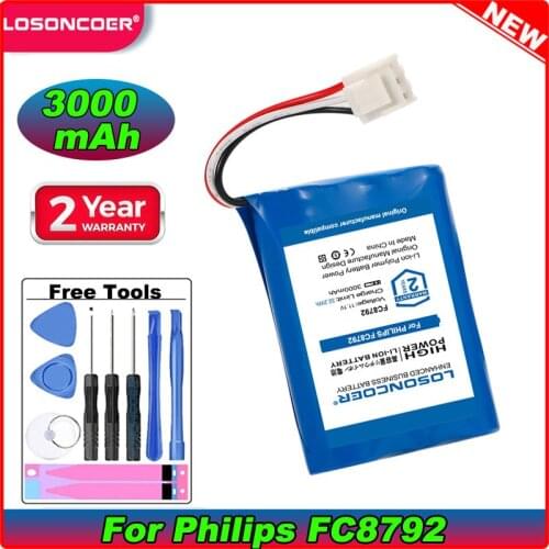 LOSONCOER Original 3000mAh For Philips FC8792 Robot Vacuum Cleaner Sweeper Li-ion Rechargeable Replacement IP797(UR18650AY)