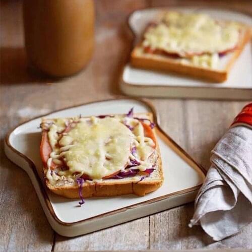 Nordic Simple Creative Cream Color Breakfast Plate GOOD DAY Slice Toast Bread Plate Pastry Dessert Plate Household Tableware