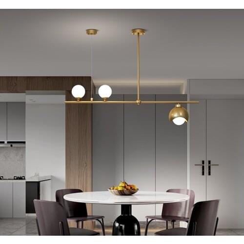 Postmodern Copper Luxury Chandelier Dining Living Room Long LED Hanging Light Restaurant Bar Creative Glass Ball Pendant Lamp