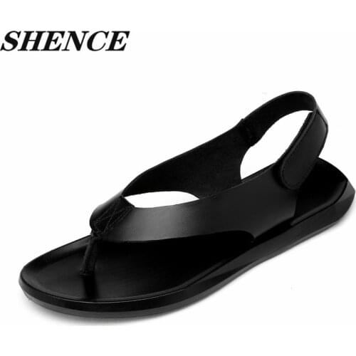 SHENCE Cool mens slippers sandals beach shoes solid color soft breathable non-slip wear-resistant trendy mens shoes in summer
