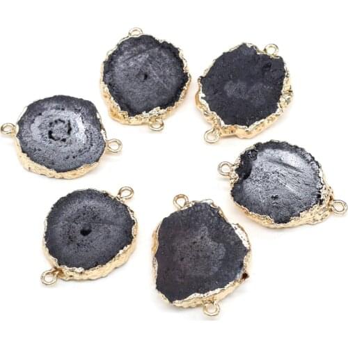 Natural Stone Connectors Irregular Agate circular gold-plated for DIY Bracelet Necklace Making Jewelry Findings 15x20-20x30mm