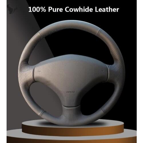 Hand-stitched Black Genuine Leather Steering Wheel Cover for Peugeot 408 /Peugeot 308