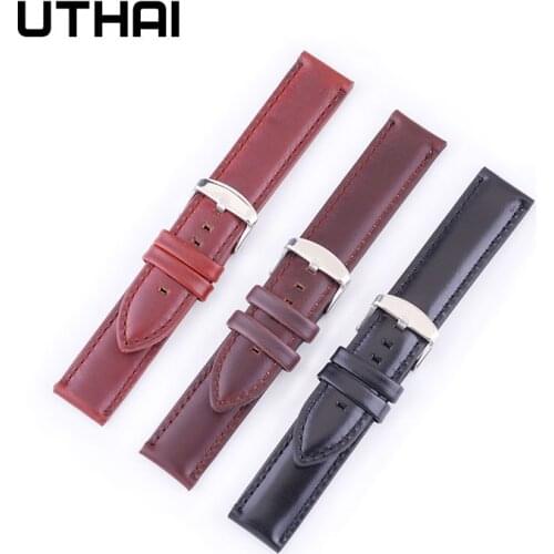 UTHAI P03 20mm Calf Genuine Leather Watch Band Alligator Grain Watch Strap for Tissot Seiko Oil wax leather 22mm Watch Band